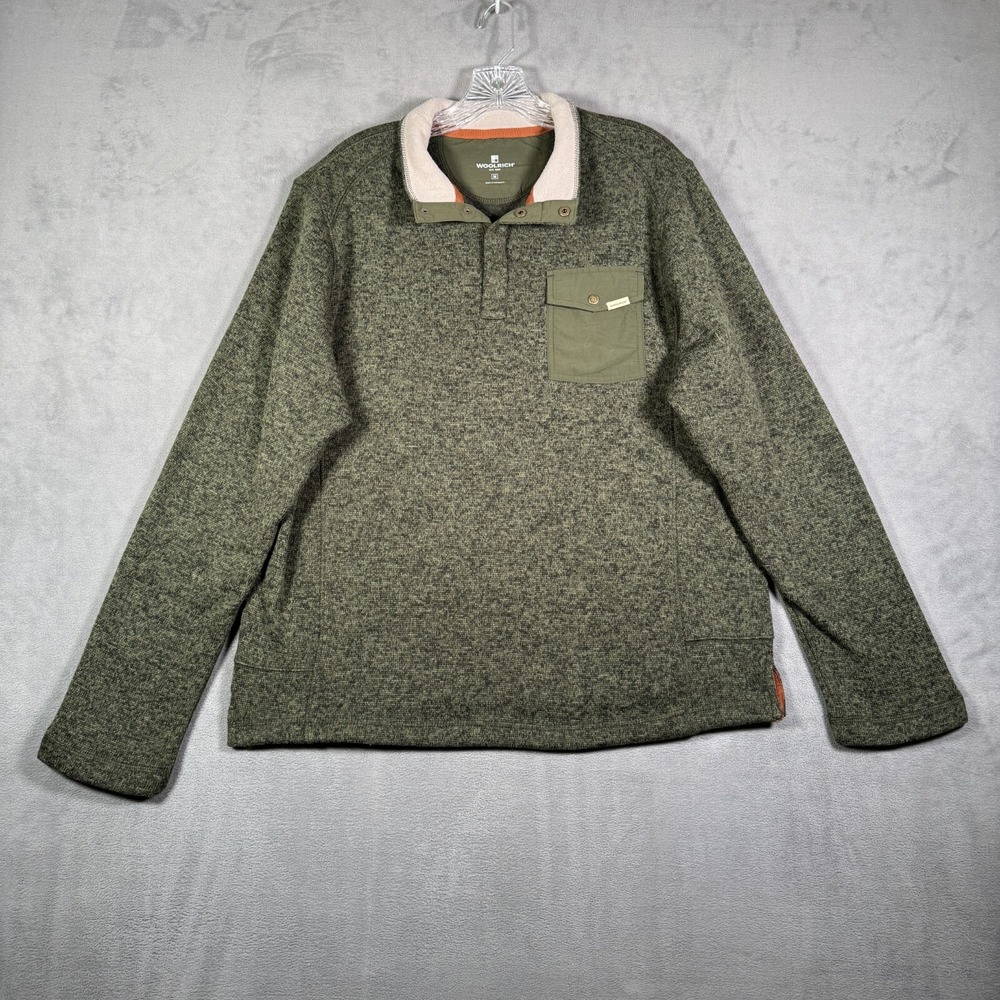 Woolrich Sweater Mens M Green Fleece Pullover 1/4 Snap Pocket Gorpcore‎ Hiking